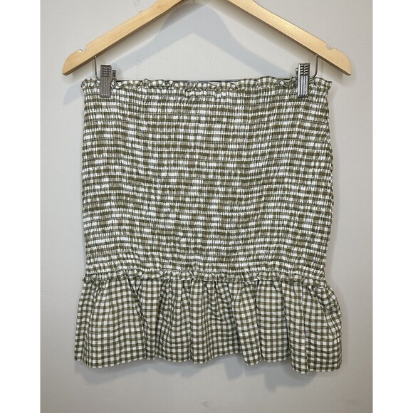 NWT VERONICA BEARD Jeans Aloya Smocked Cotton Blend Miniskirt Sz Large Gingham - Picture 6 of 7